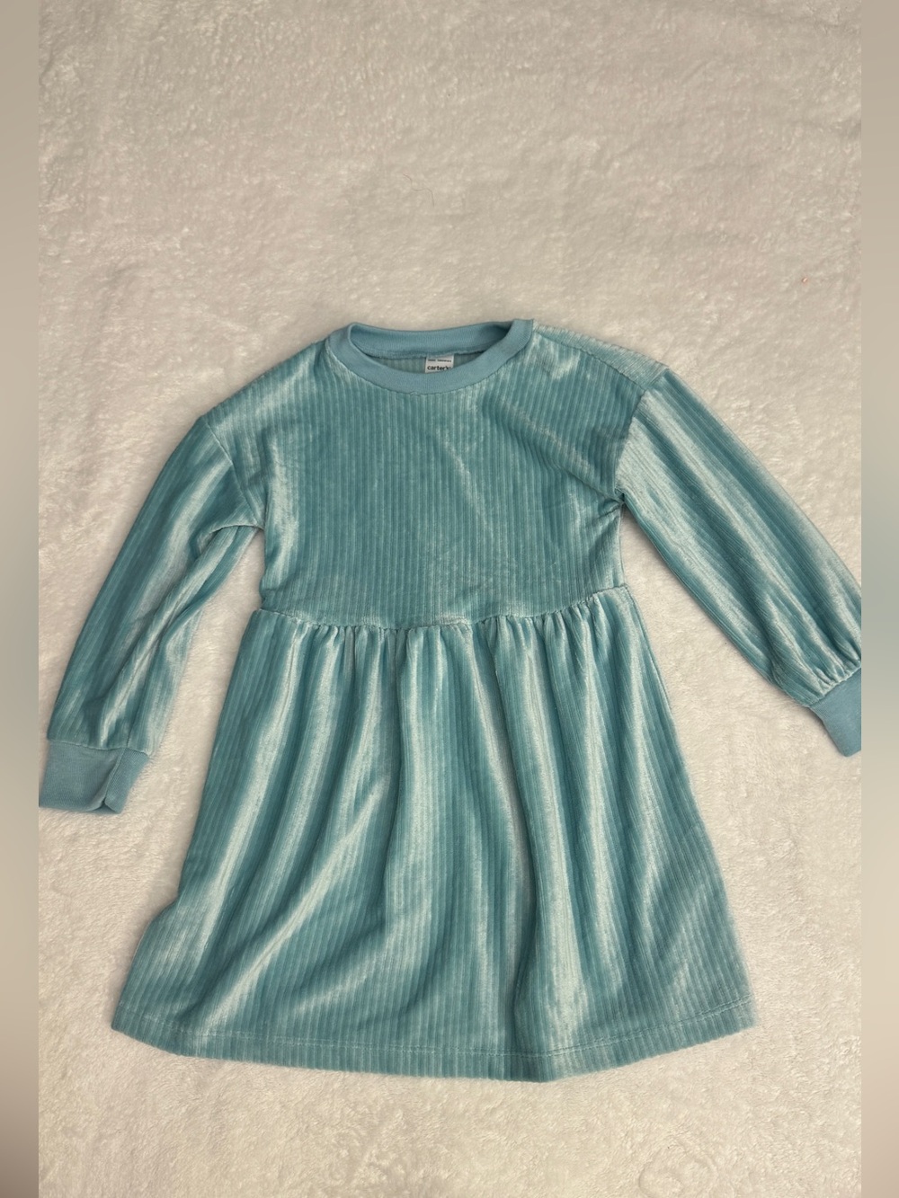 Carter's Girls Ribbed Velvet Dress - Aqua